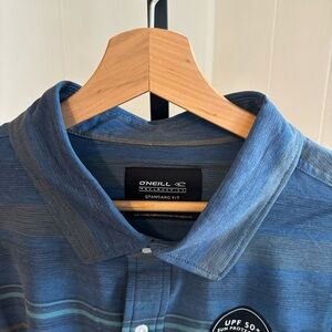 O’Neill NWT Traveler UPF 50+ Blue Traverse Stripe Short Sleeve Button Shirt 3XLT